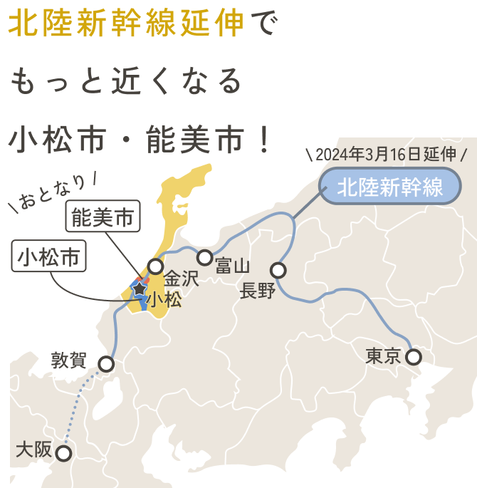 北陸新幹線延伸でもっと近くなる 小松市・能美市！